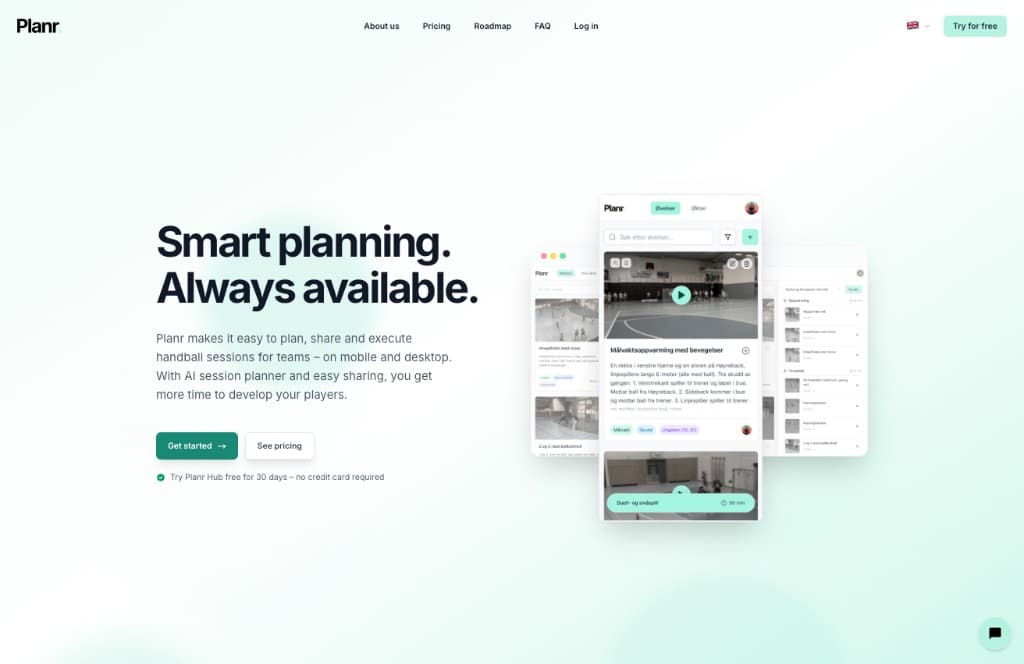 Planr marketing website hero with mobile and desktop product screenshots